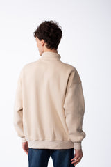 Men's Quarter-Zip Mock Neck Chest Tonal Embroidery Script Graphic Details Oversized Melton Sweatshirt