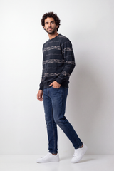 Men's Tomato Store Winter Printed Fleece Pullover Round Neck Long Sleeve Abstract Horizontal Brush Pattern Regular fit