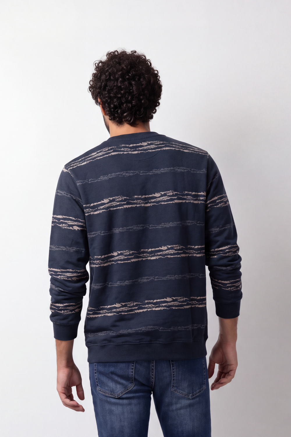 Men's Tomato Store Winter Printed Fleece Pullover Round Neck Long Sleeve Abstract Horizontal Brush Pattern Regular fit
