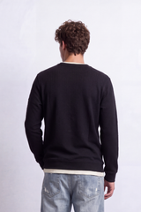 Men's Tomato Store Textured Sweatshirt V-Neck Long Sleeve Contrast Layered Neck Detail