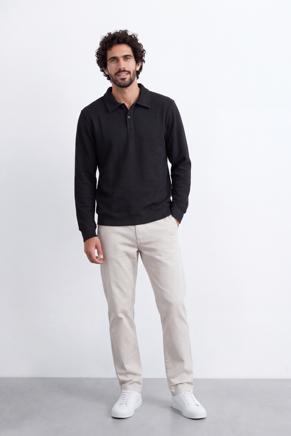 Men's Tomato Store Winter T-Shirt Long Sleeve Polo Neck Button Placket