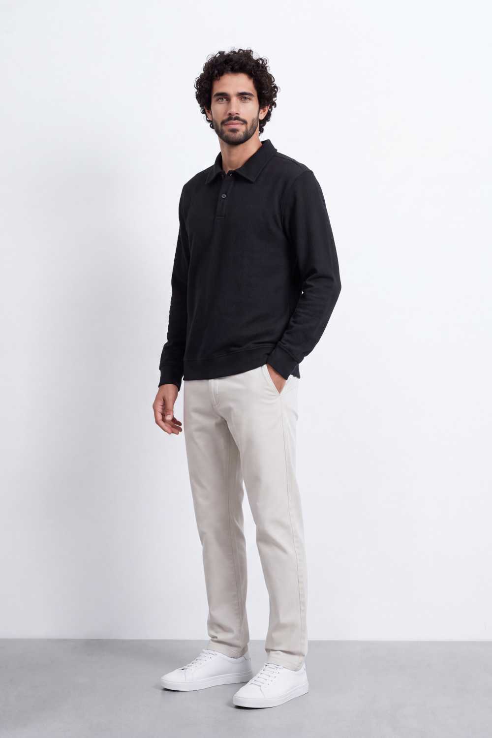Men's Tomato Store Winter T-Shirt Long Sleeve Polo Neck Button Placket