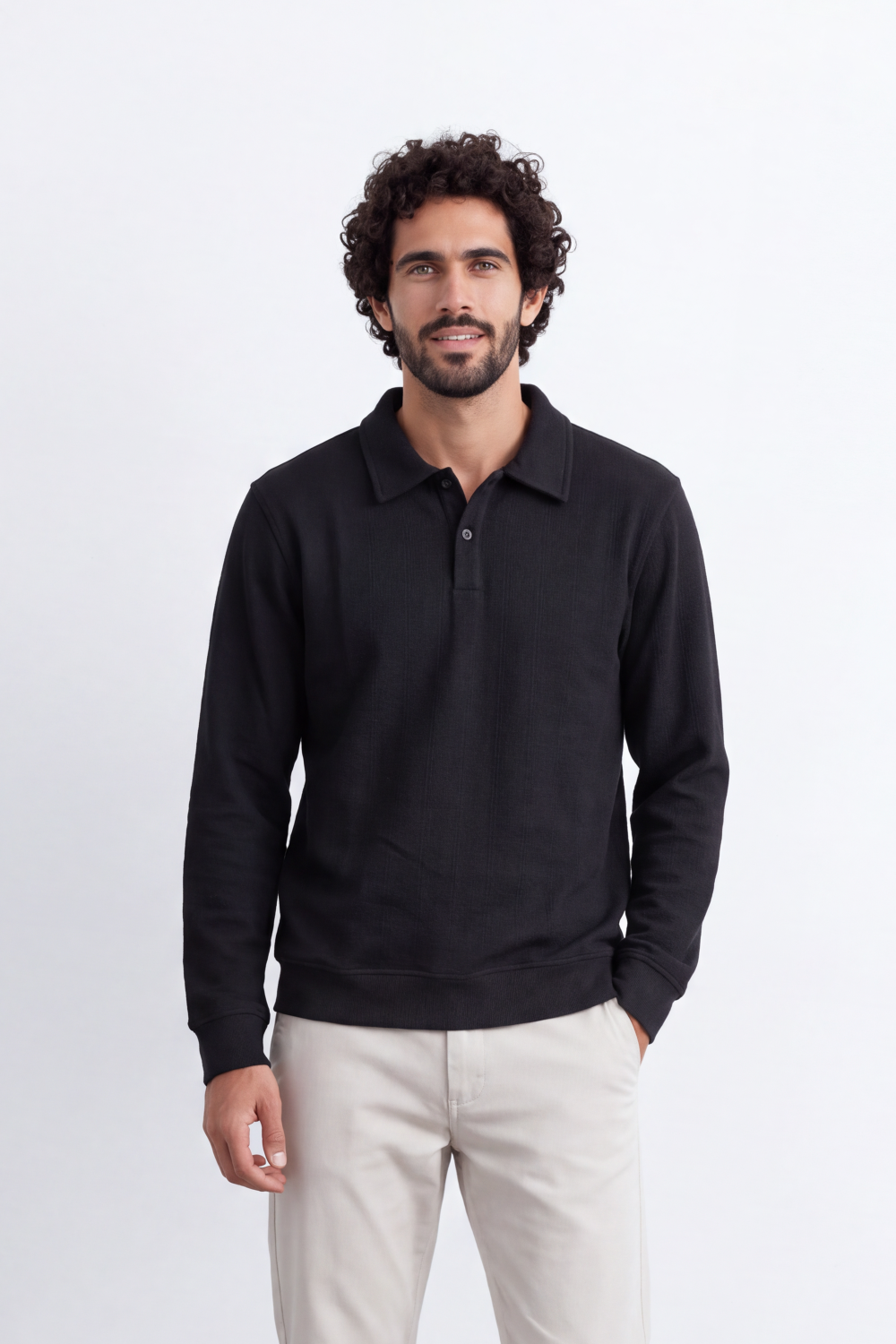 Men's Tomato Store Winter T-Shirt Long Sleeve Polo Neck Button Placket