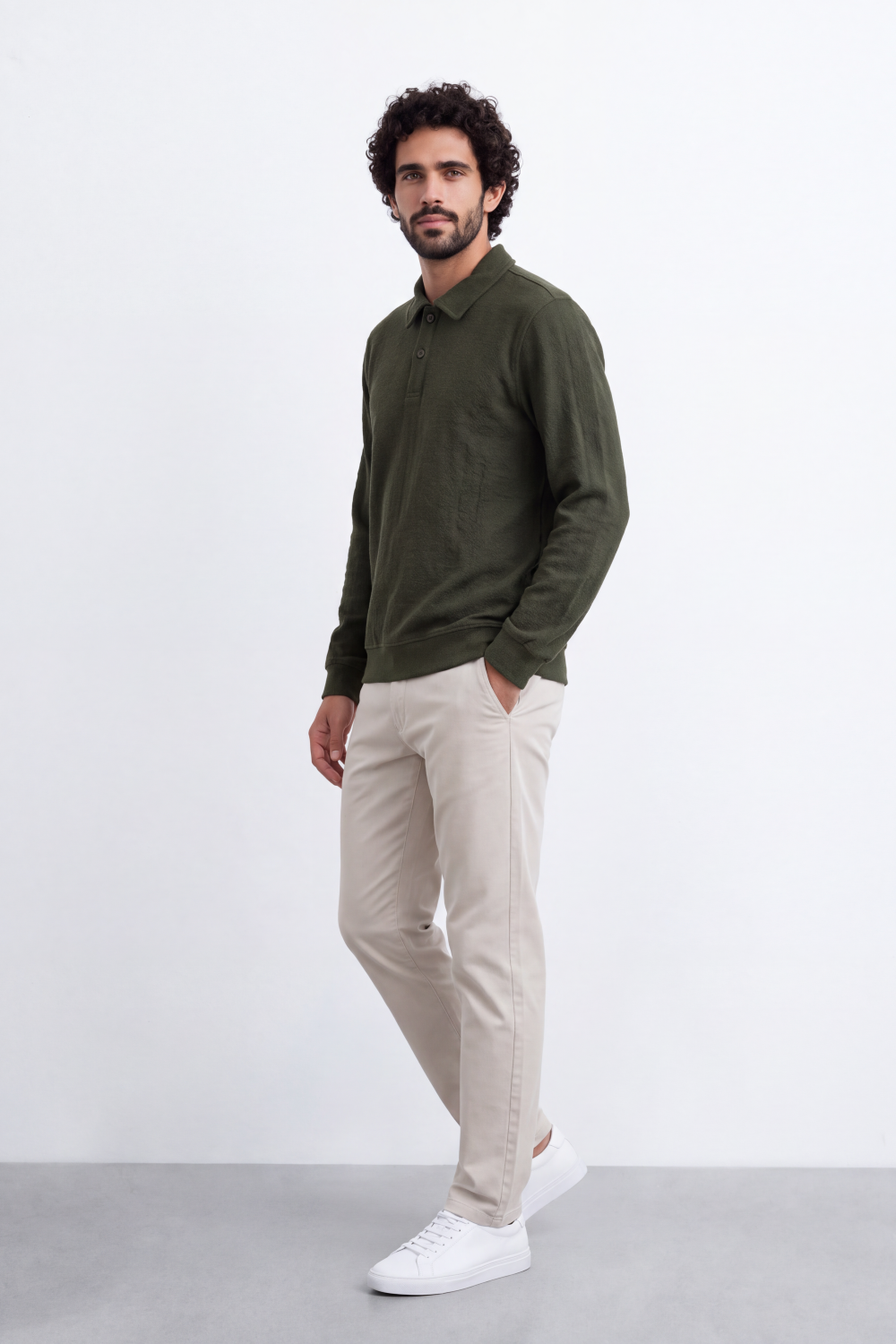 Men's Tomato Store Winter T-Shirt Long Sleeve Polo Neck Button Placket