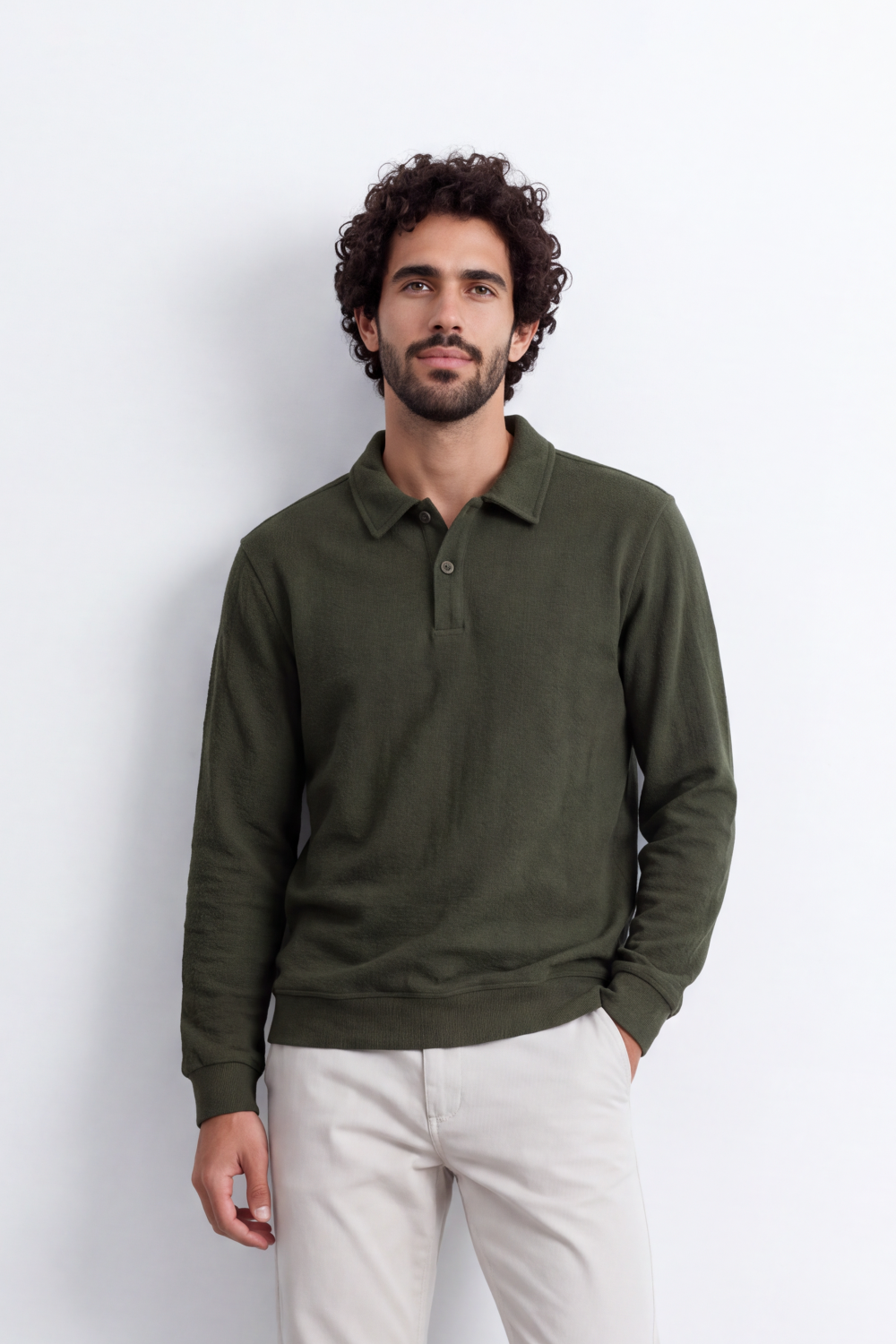 Men's Tomato Store Winter T-Shirt Long Sleeve Polo Neck Button Placket