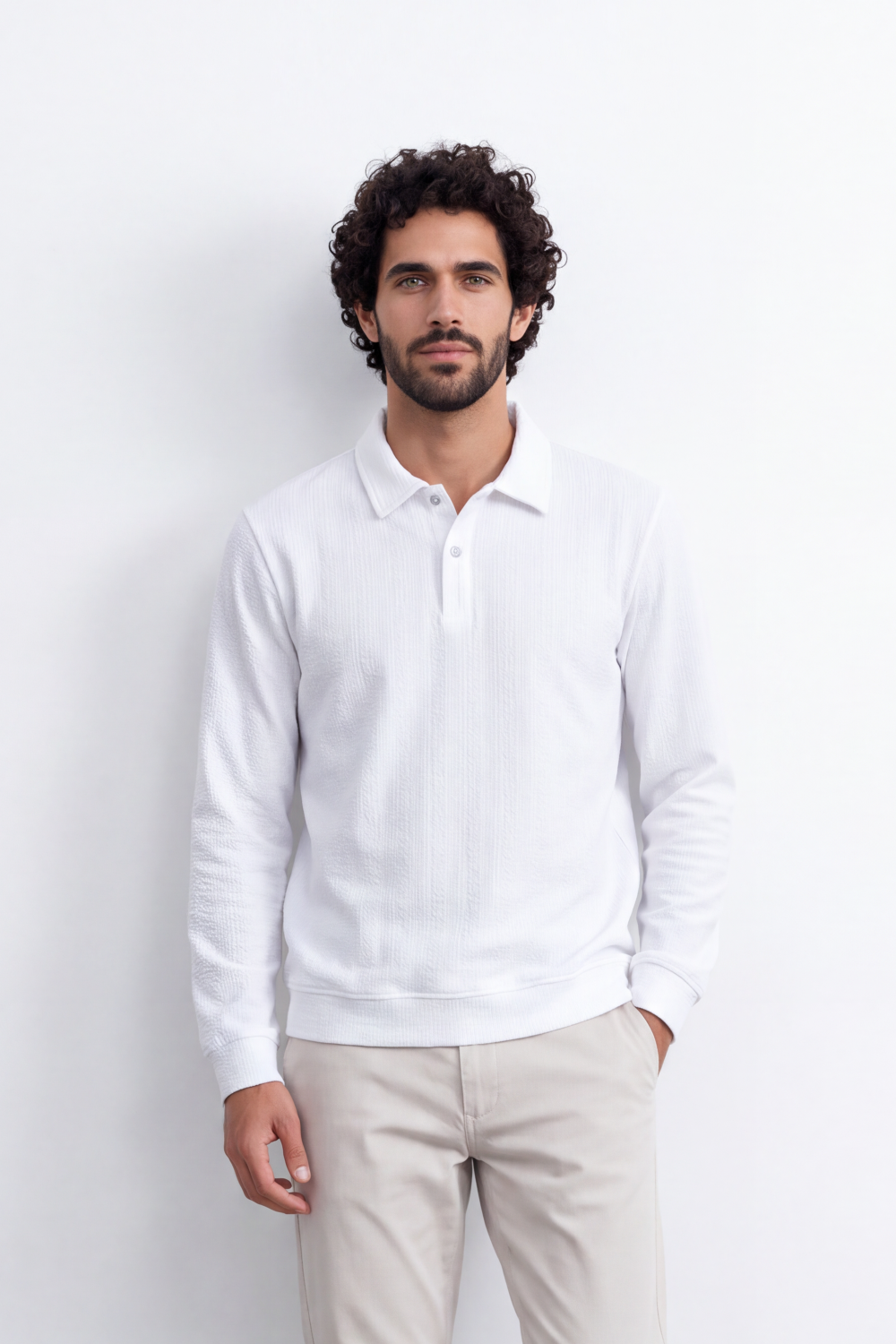 Men's Tomato Store Winter T-Shirt Long Sleeve Polo Neck Button Placket