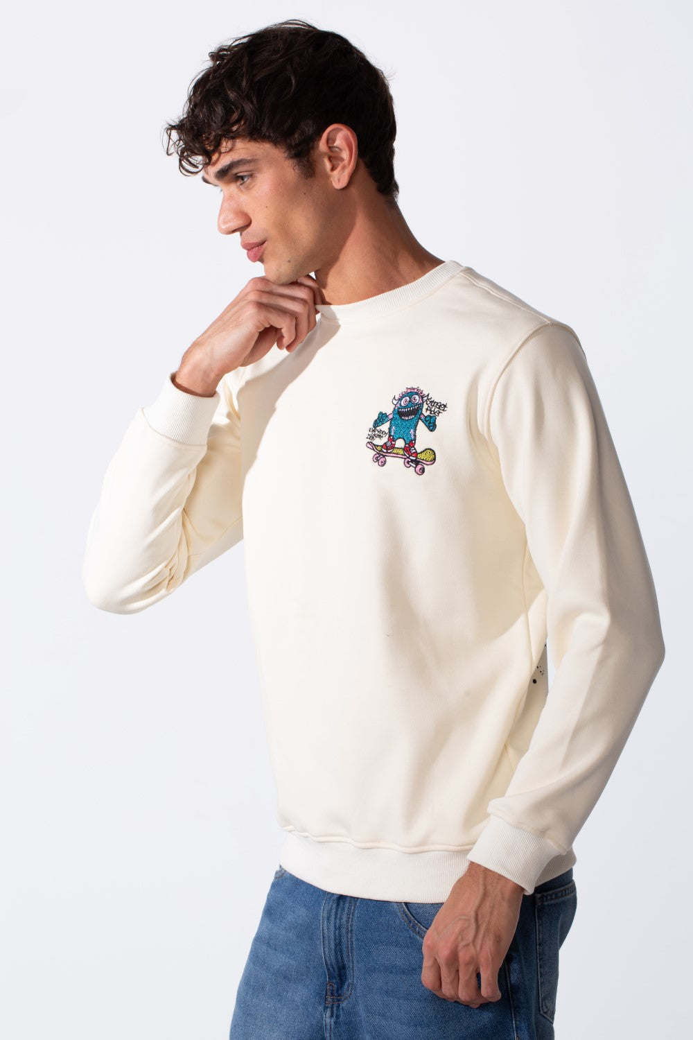 Men's Cartoon Graffiti Print Slim Fit Round Neck Sweatshirt