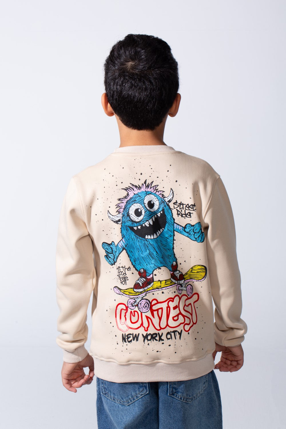 Boy’s Front Graphic Print Slim Fit Long Sleeve Crew Neck Sweatshirt