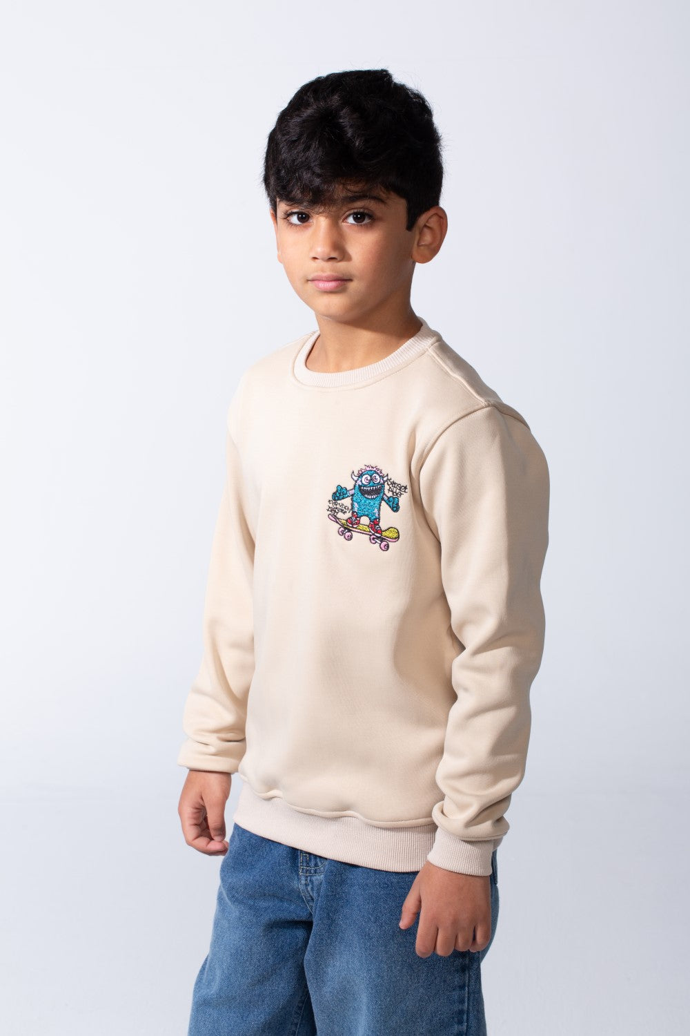 Boy’s Front Graphic Print Slim Fit Long Sleeve Crew Neck Sweatshirt