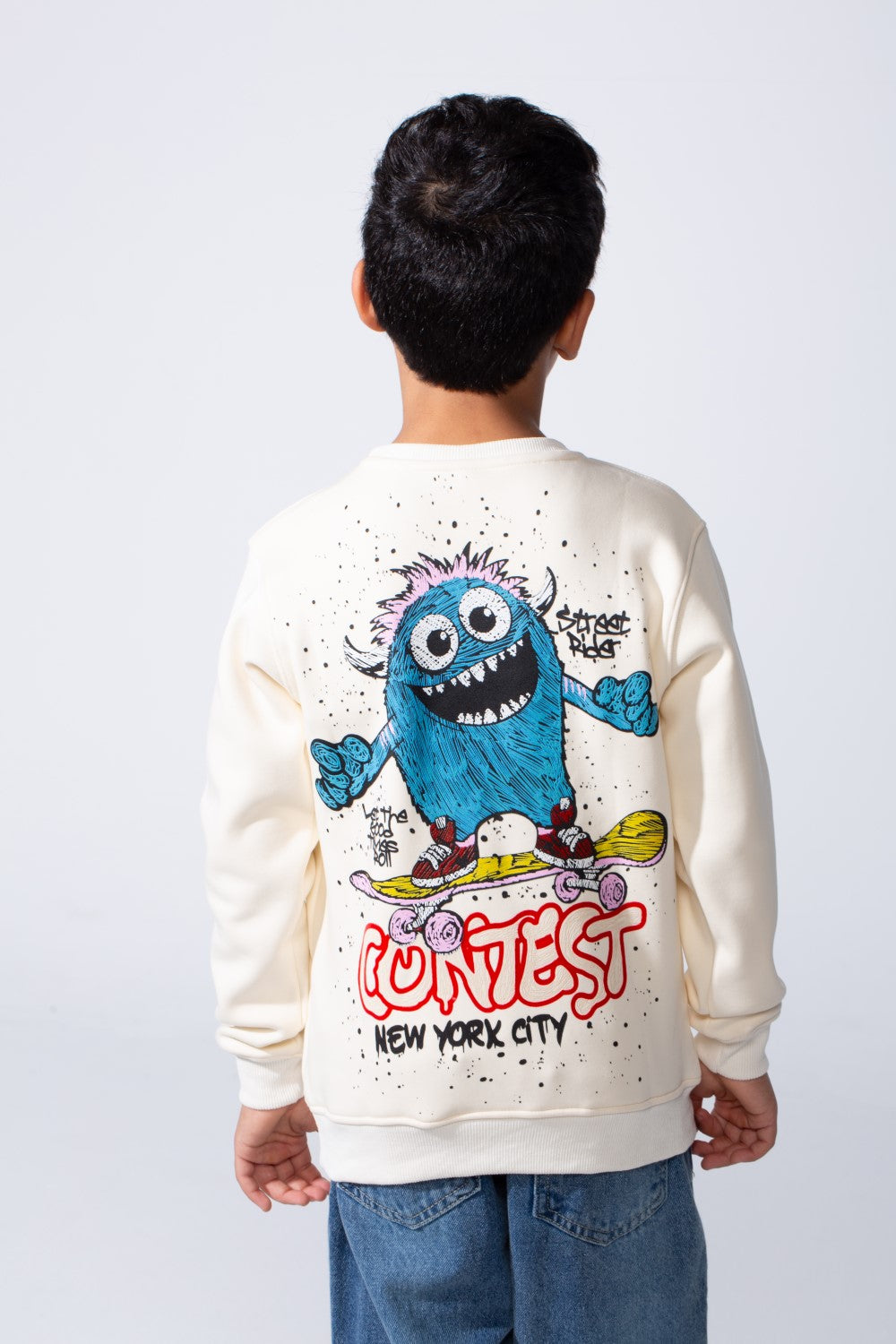 Boy’s Front Graphic Print Slim Fit Long Sleeve Crew Neck Sweatshirt