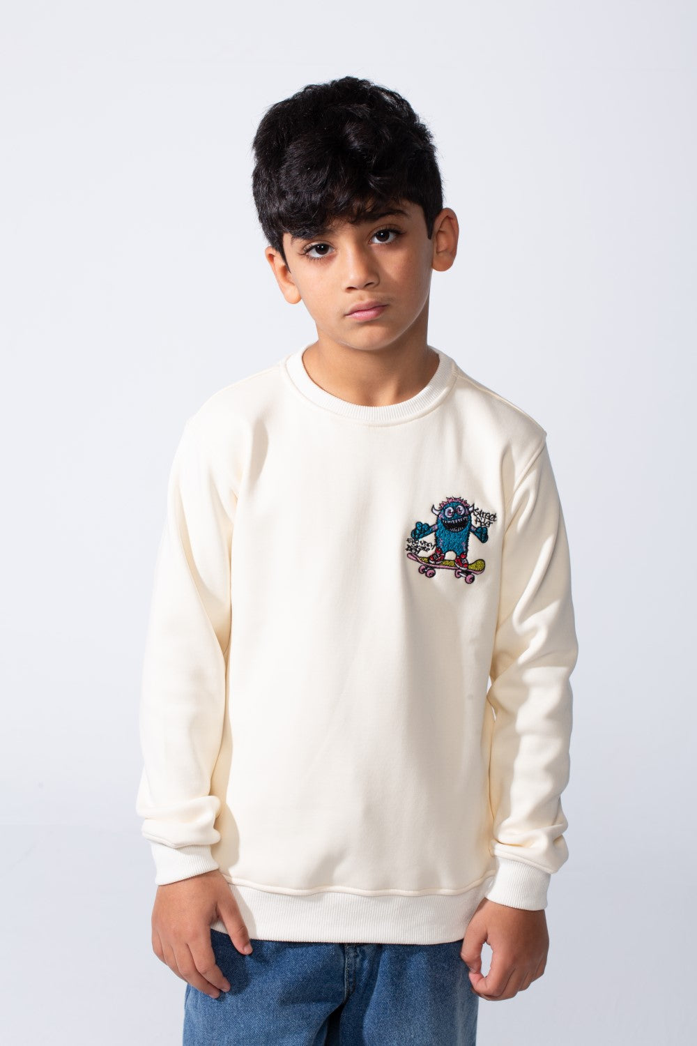 Boy’s Front Graphic Print Slim Fit Long Sleeve Crew Neck Sweatshirt