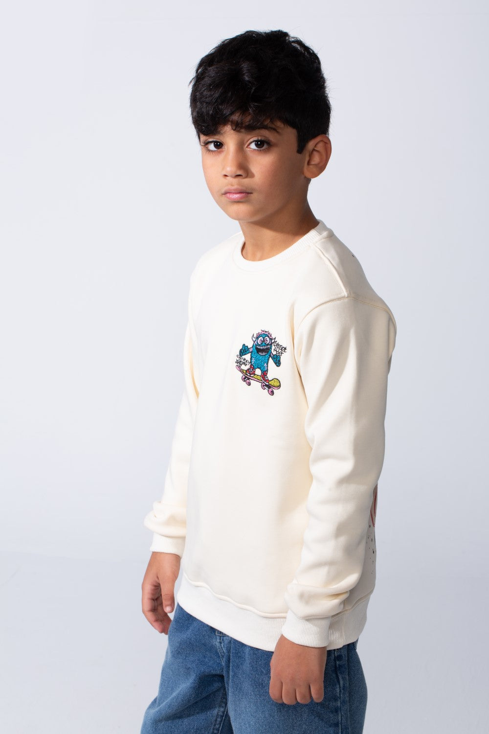 Boy’s Front Graphic Print Slim Fit Long Sleeve Crew Neck Sweatshirt