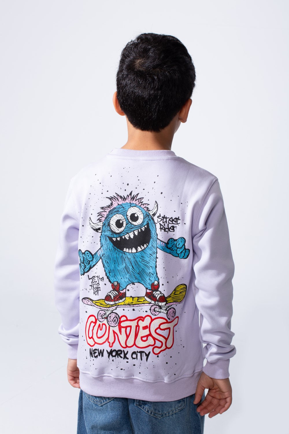 Boy’s Front Graphic Print Slim Fit Long Sleeve Crew Neck Sweatshirt