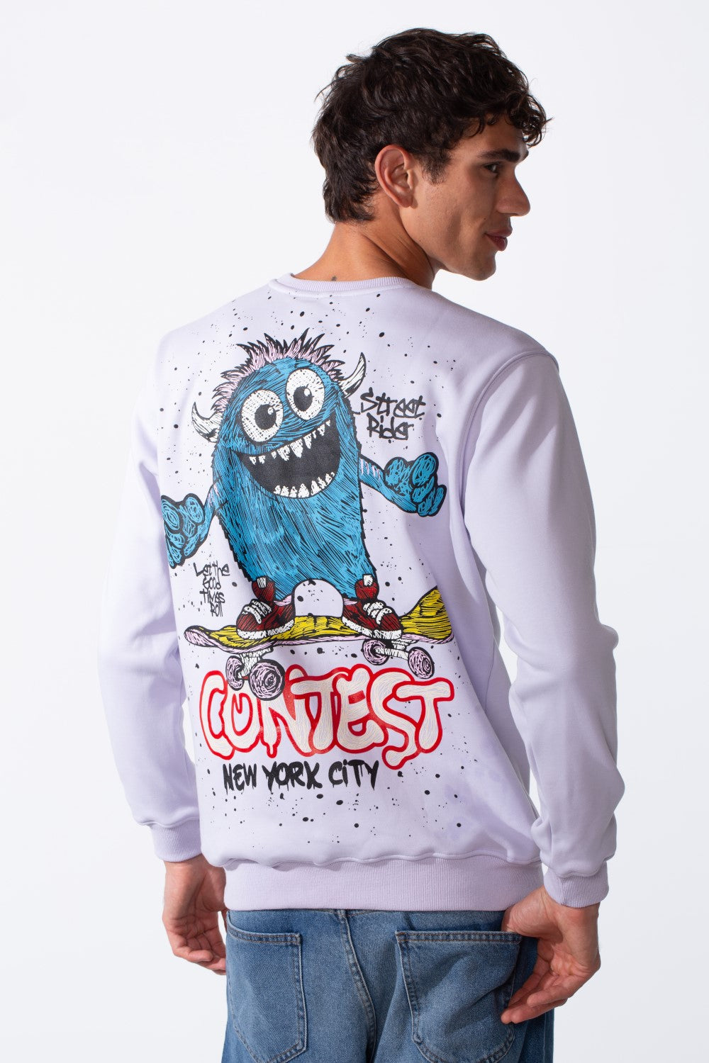 Men's Cartoon Graffiti Print Slim Fit Round Neck Sweatshirt