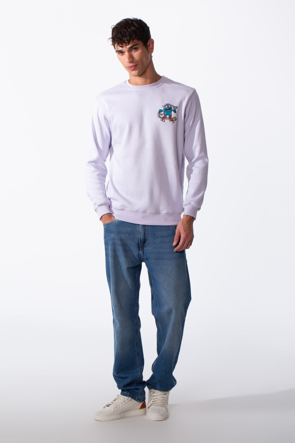 Men's Cartoon Graffiti Print Slim Fit Round Neck Sweatshirt