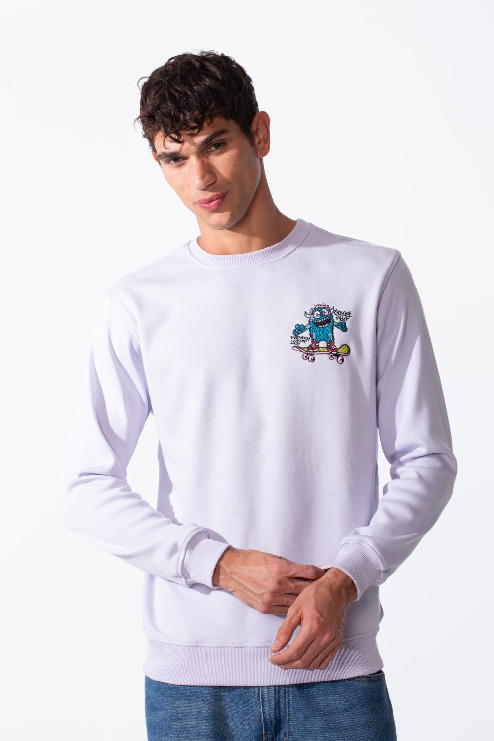 Men's Cartoon Graffiti Print Slim Fit Round Neck Sweatshirt