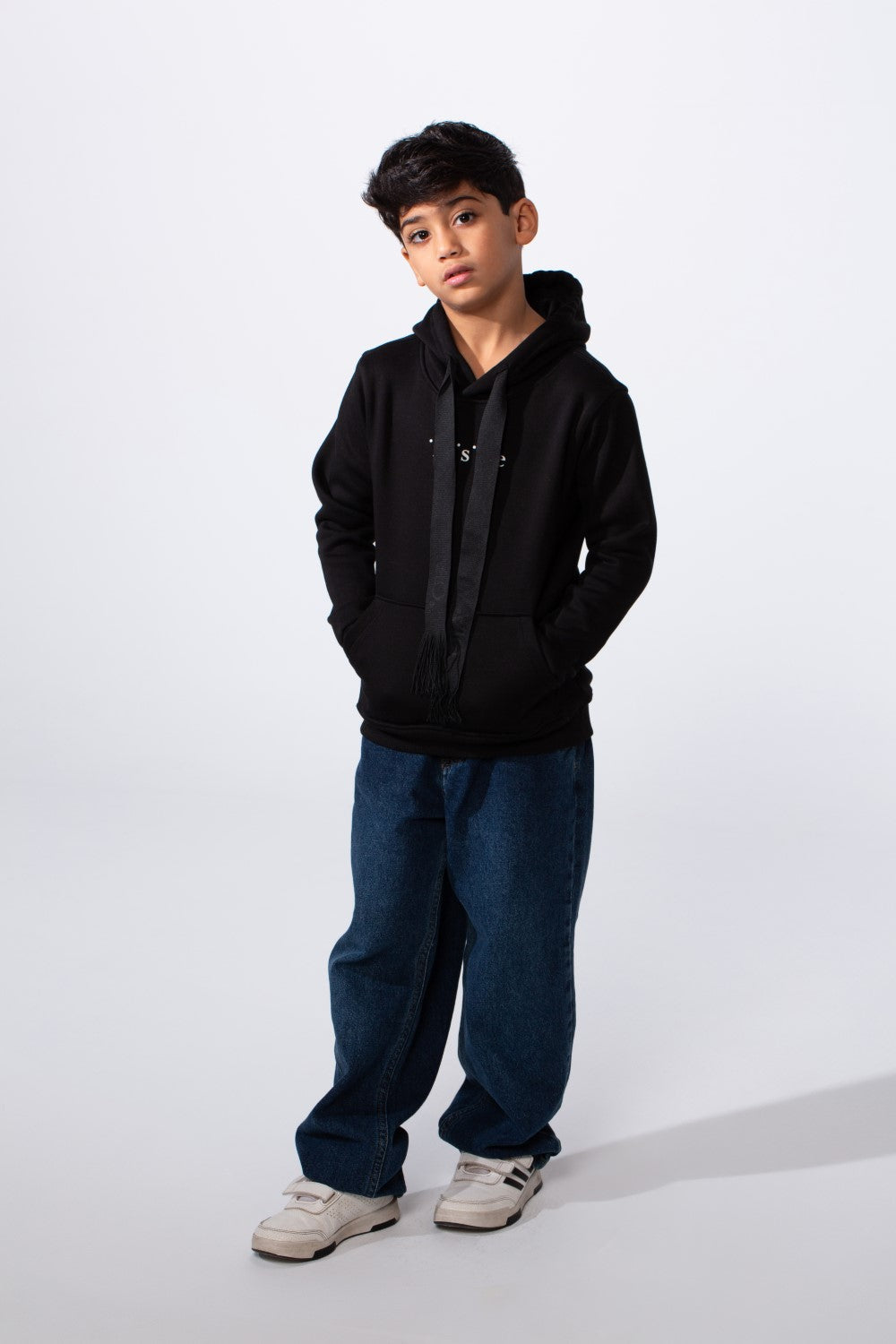 Boy's Front Text Print Slim Fit Hood Sweatshirt With Kangaroo Pocket
