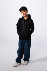 Boy's Front Text Print Slim Fit Hood Sweatshirt With Kangaroo Pocket