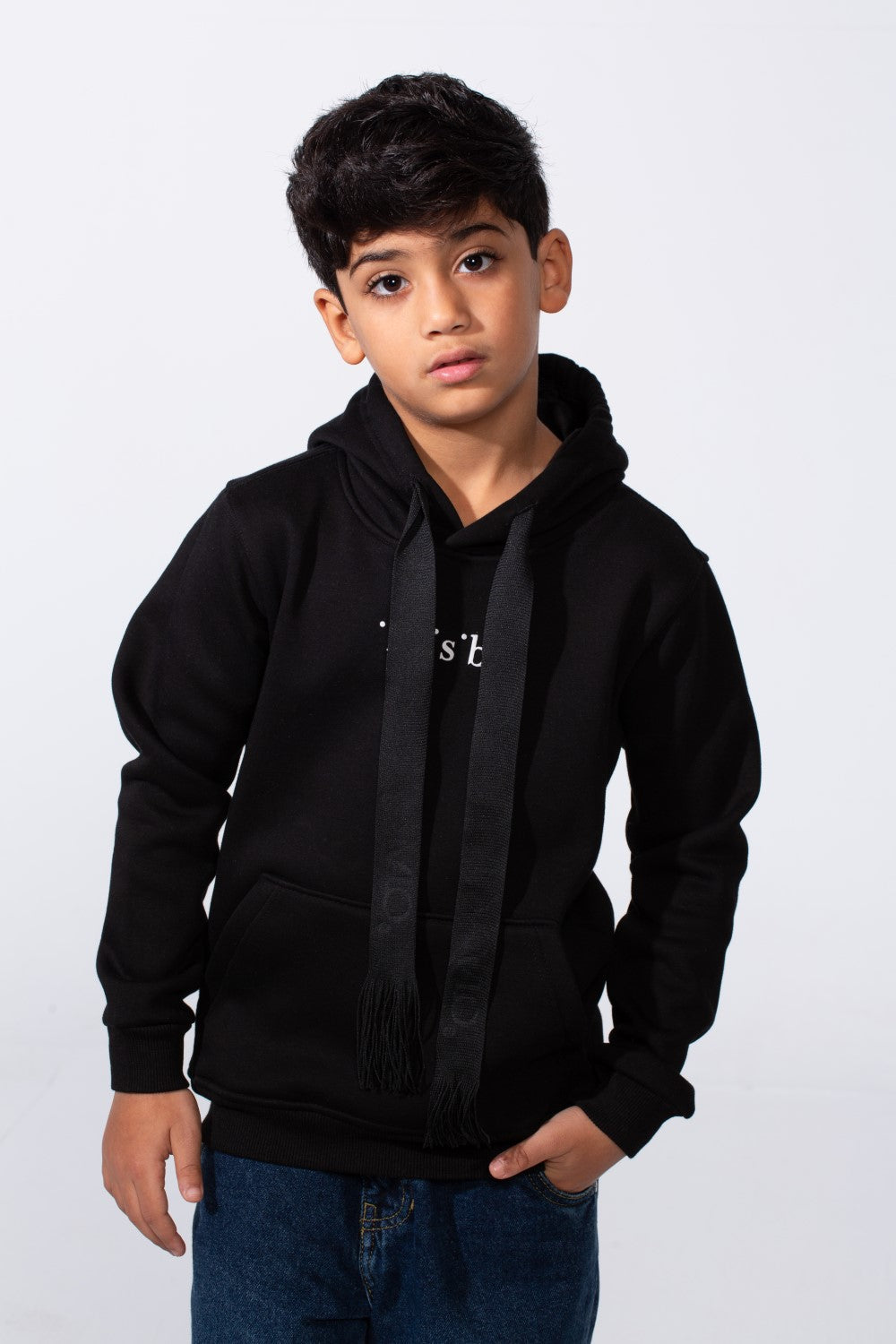 Boy's Front Text Print Slim Fit Hood Sweatshirt With Kangaroo Pocket