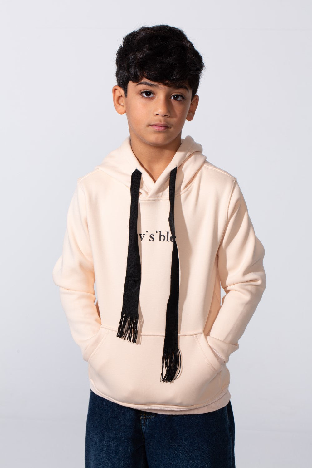 Boy's Front Text Print Slim Fit Hood Sweatshirt With Kangaroo Pocket