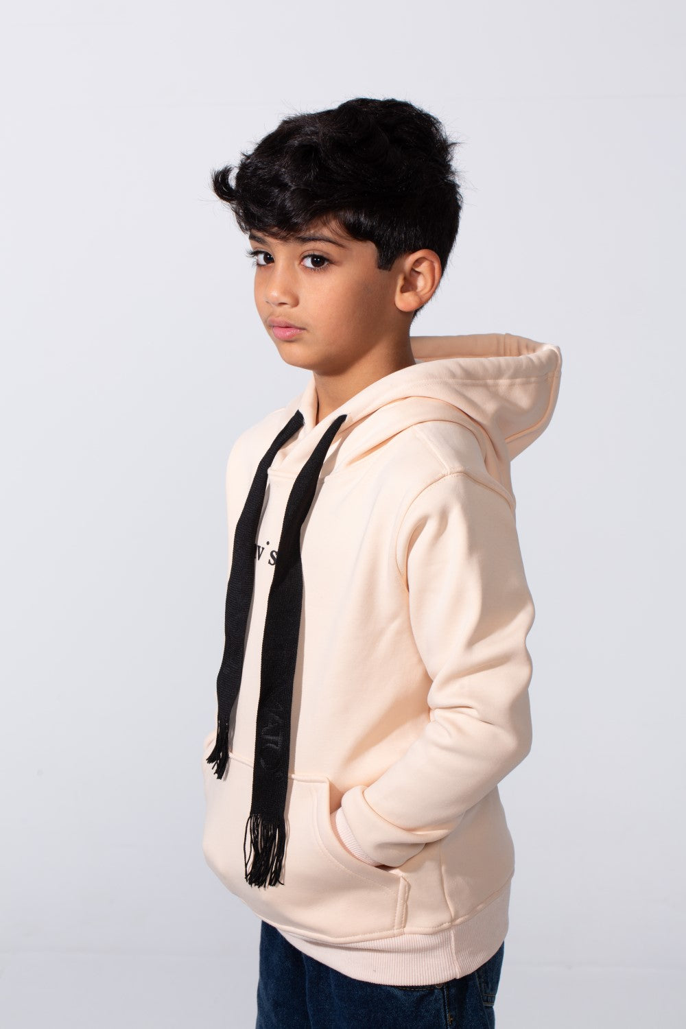 Boy's Front Text Print Slim Fit Hood Sweatshirt With Kangaroo Pocket
