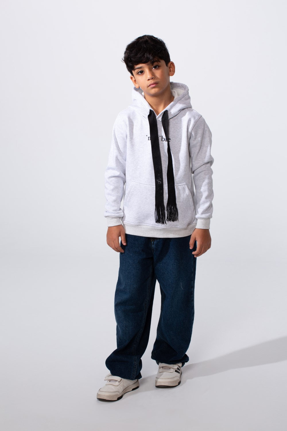 Boy's Front Text Print Slim Fit Hood Sweatshirt With Kangaroo Pocket