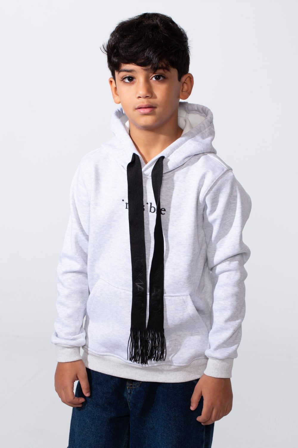 Boy's Front Text Print Slim Fit Hood Sweatshirt With Kangaroo Pocket
