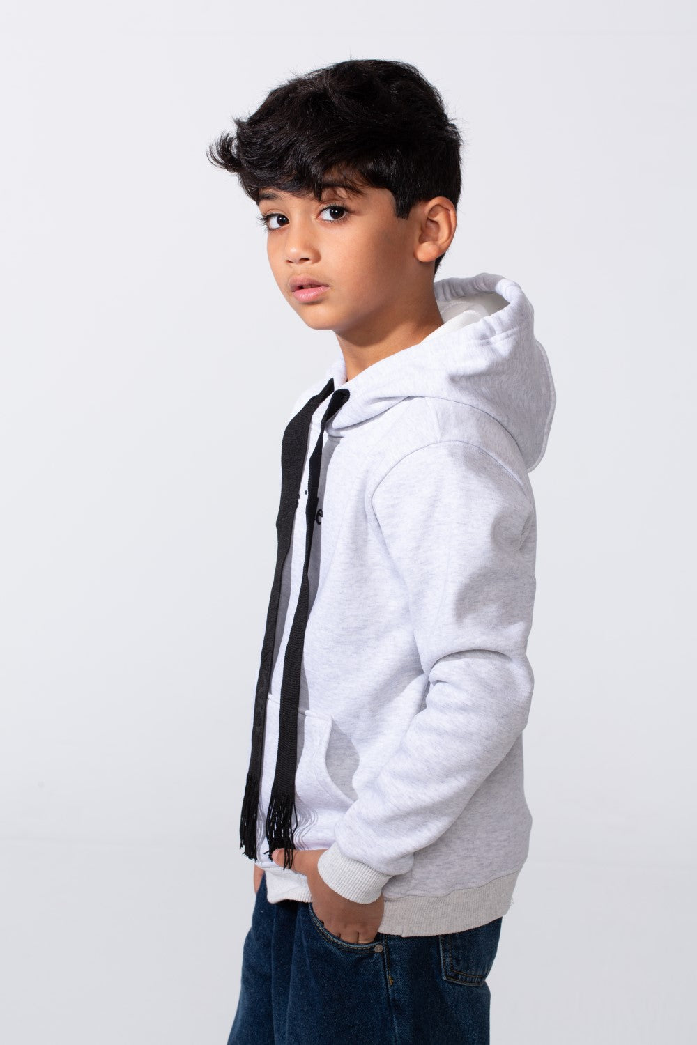 Boy's Front Text Print Slim Fit Hood Sweatshirt With Kangaroo Pocket