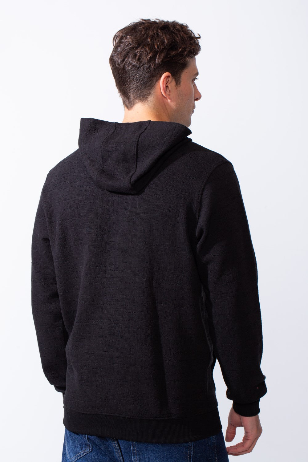 Men's Long Sleeves With Debossed Text Textured Fabric Comfy Hooded Over Size Sweatshirt