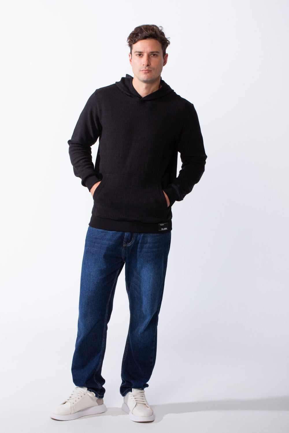 Men's Long Sleeves With Debossed Text Textured Fabric Comfy Hooded Over Size Sweatshirt