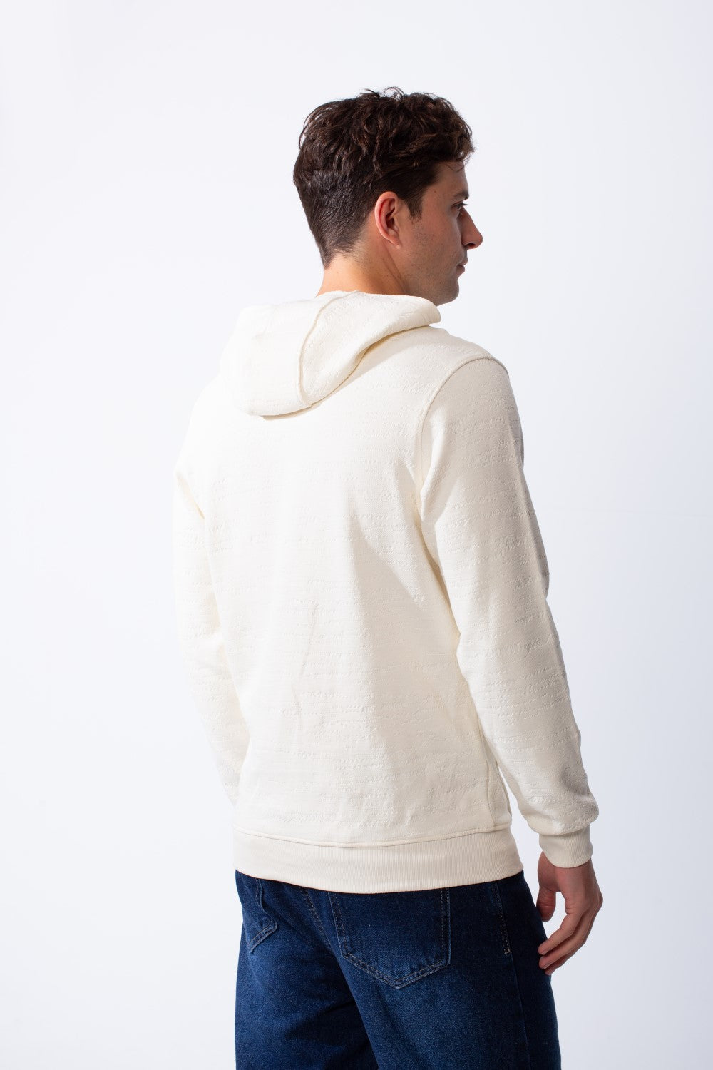 Men's Long Sleeves With Debossed Text Textured Fabric Comfy Hooded Over Size Sweatshirt