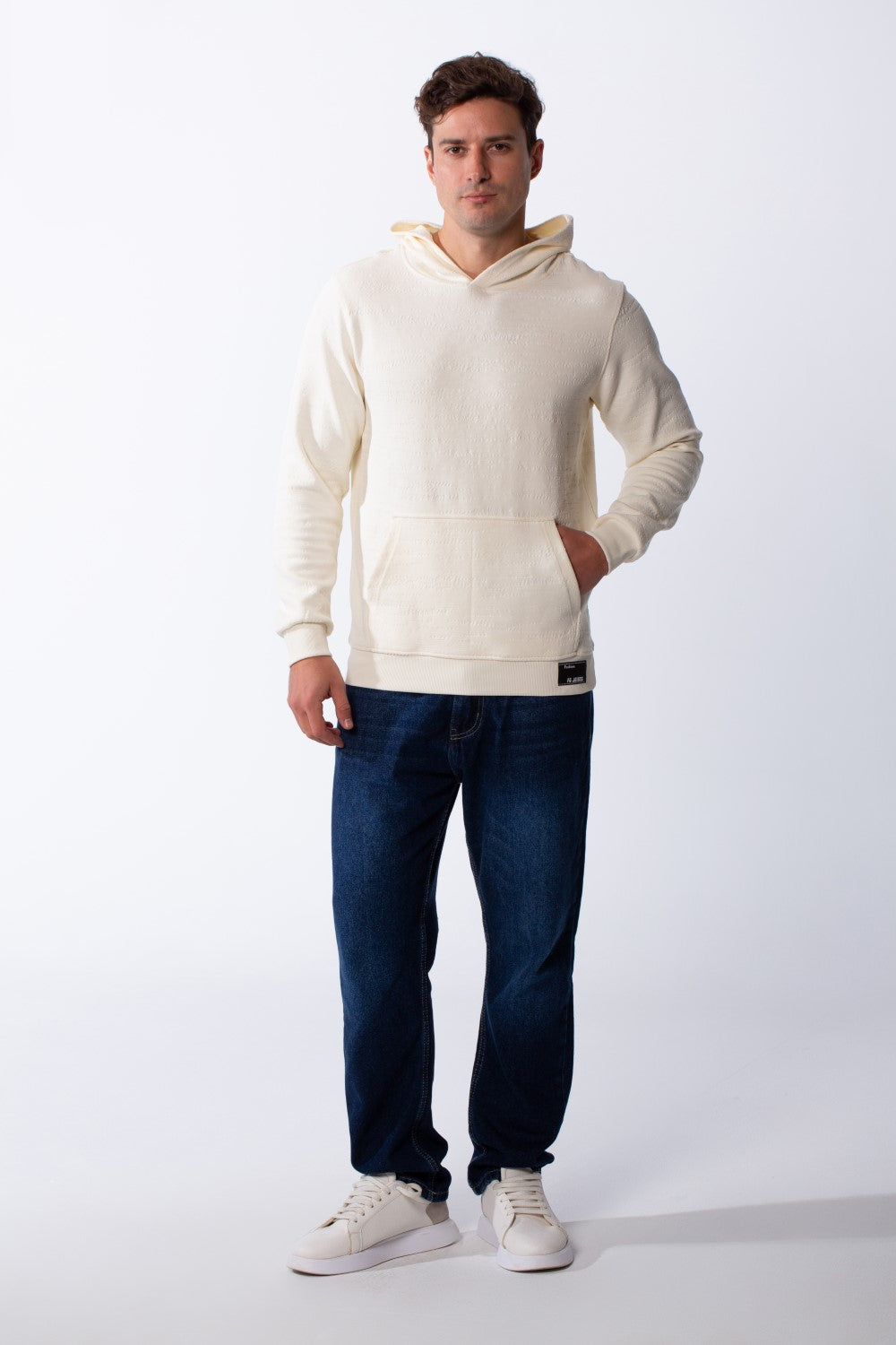 Men's Long Sleeves With Debossed Text Textured Fabric Comfy Hooded Over Size Sweatshirt