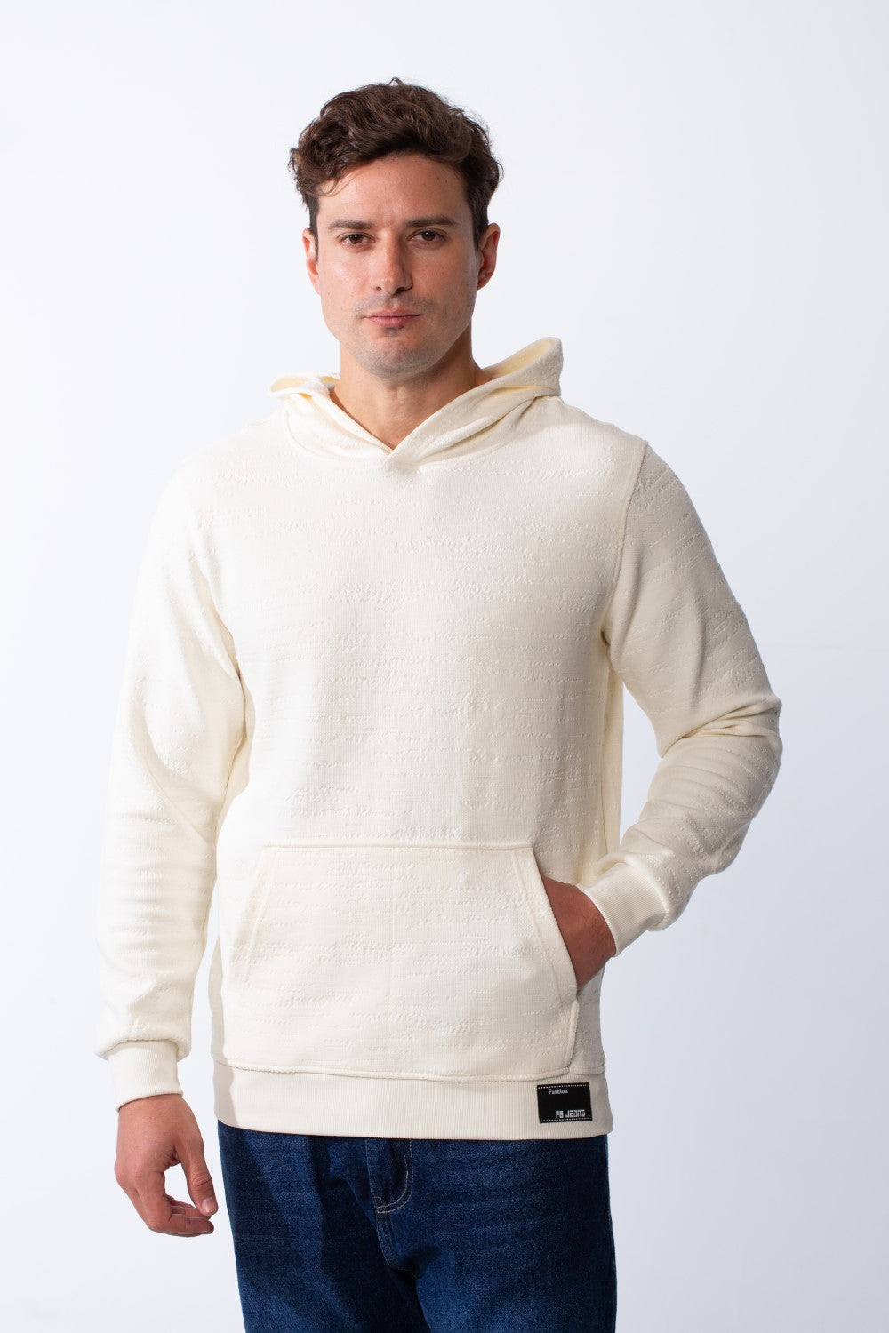 Men's Long Sleeves With Debossed Text Textured Fabric Comfy Hooded Over Size Sweatshirt