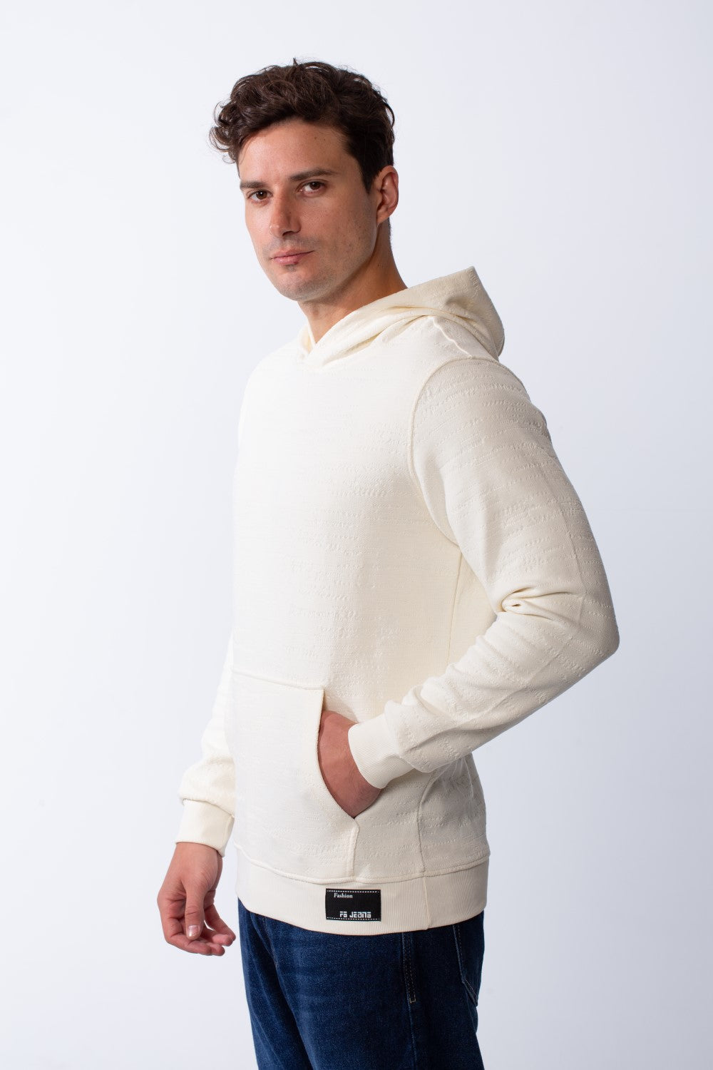 Men's Long Sleeves With Debossed Text Textured Fabric Comfy Hooded Over Size Sweatshirt