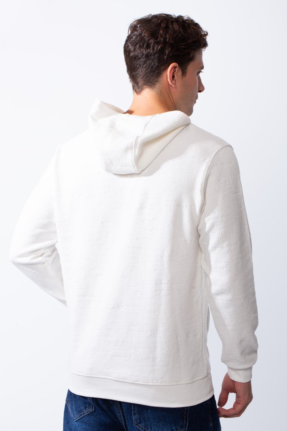 Men's Long Sleeves With Debossed Text Textured Fabric Comfy Hooded Over Size Sweatshirt