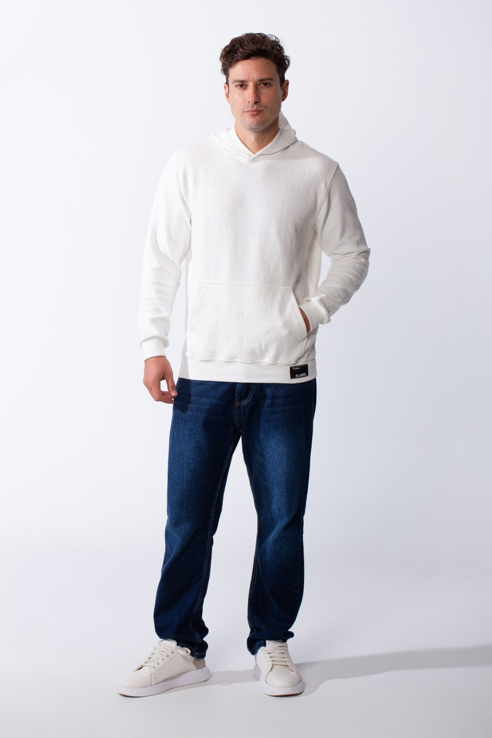 Men's Long Sleeves With Debossed Text Textured Fabric Comfy Hooded Over Size Sweatshirt