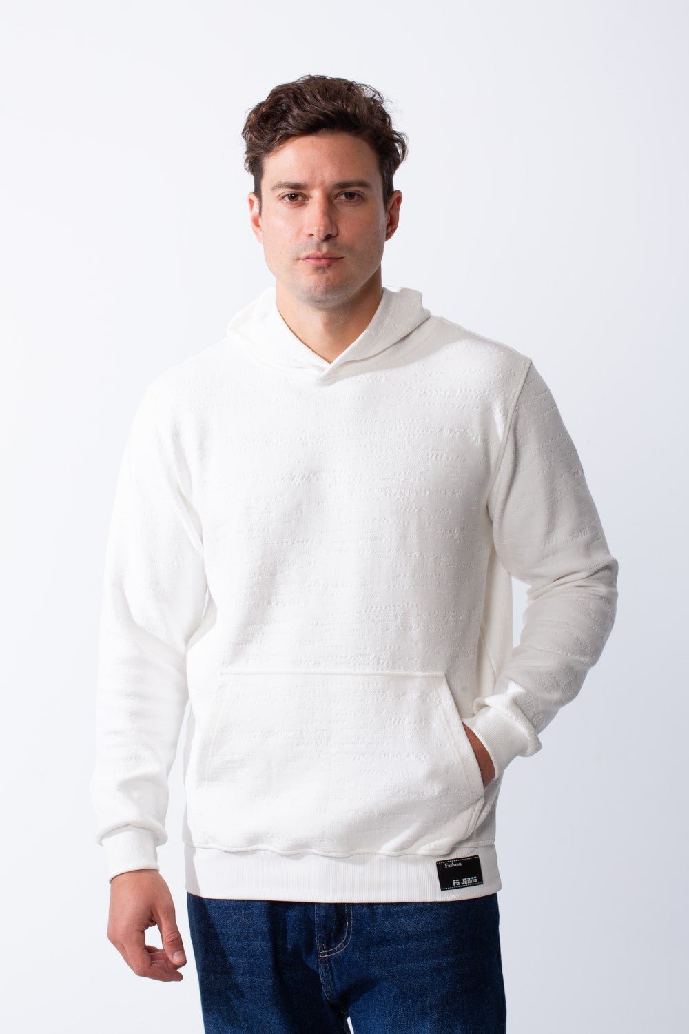 Men's Long Sleeves With Debossed Text Textured Fabric Comfy Hooded Over Size Sweatshirt