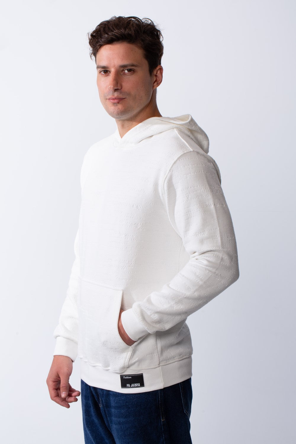 Men's Long Sleeves With Debossed Text Textured Fabric Comfy Hooded Over Size Sweatshirt