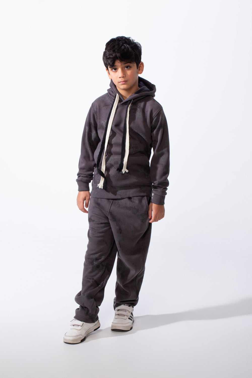Boy’s Washed Effect Comfortable Casual Melton Slim Fit Outfit with Unique All-Over Print
