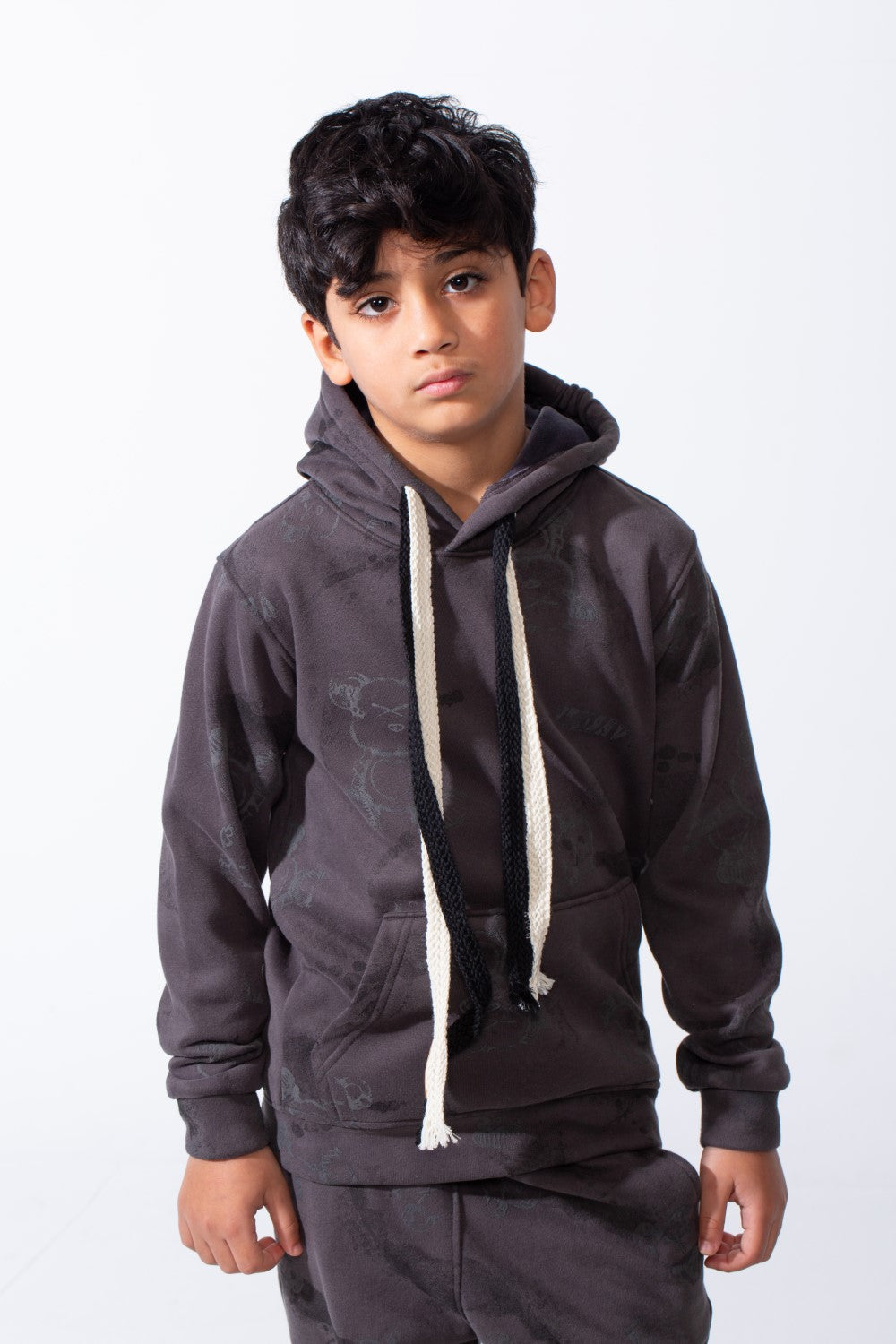 Boy’s Washed Effect Comfortable Casual Melton Slim Fit Outfit with Unique All-Over Print