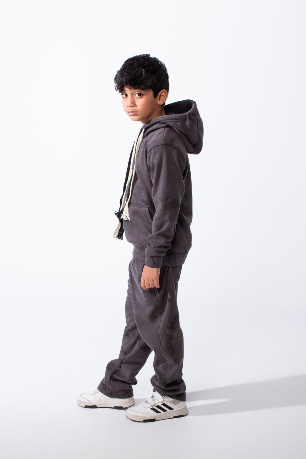 Boy’s Washed Effect Comfortable Casual Melton Slim Fit Outfit with Unique All-Over Print