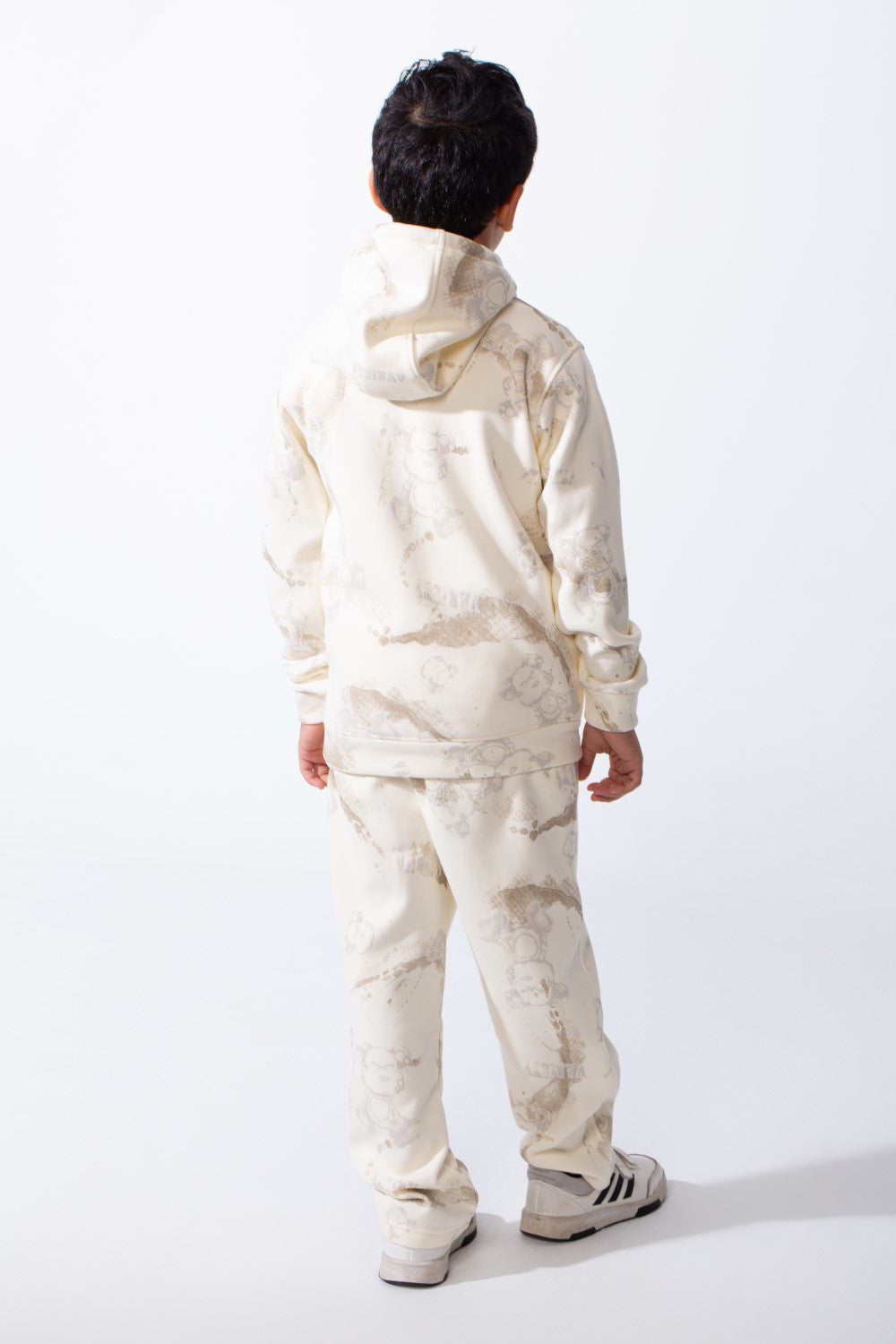 Boy’s Washed Effect Comfortable Casual Melton Slim Fit Outfit with Unique All-Over Print