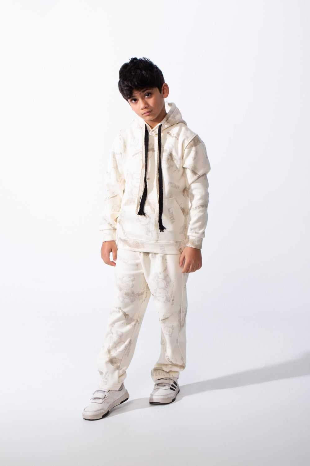 Boy’s Washed Effect Comfortable Casual Melton Slim Fit Outfit with Unique All-Over Print