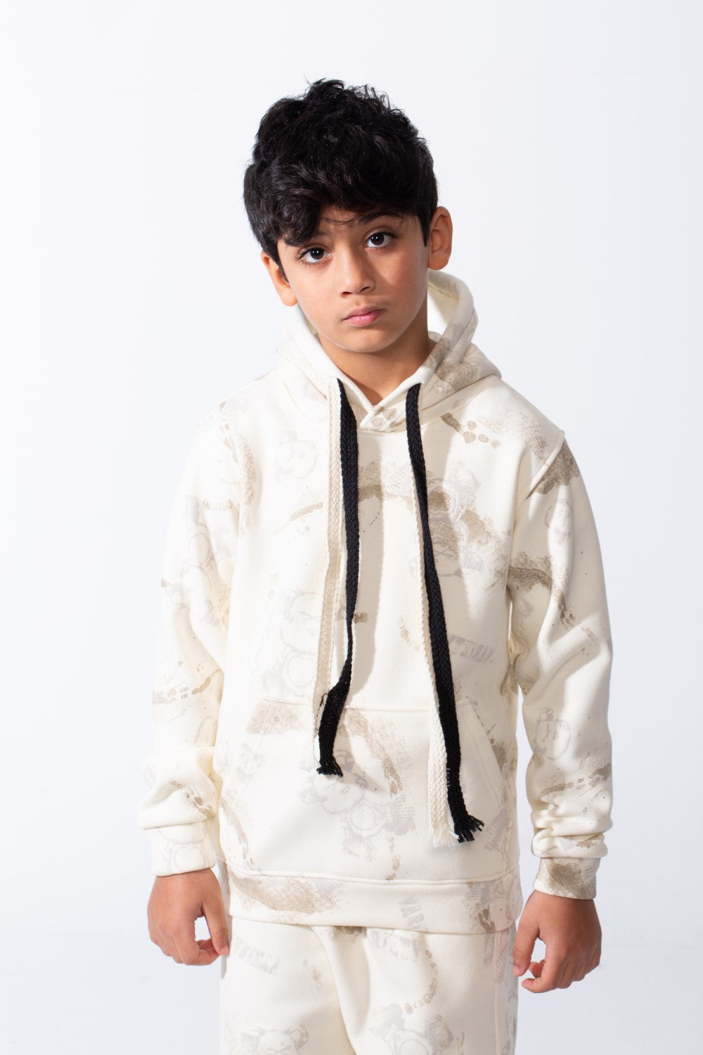 Boy’s Washed Effect Comfortable Casual Melton Slim Fit Outfit with Unique All-Over Print