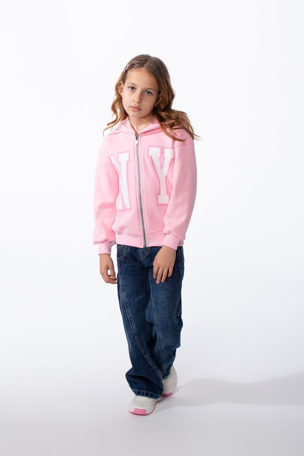 Girl's Zip-Up Ribbed Cuffs Spacious Double-Layer Hood Slim Fit Sweatshirt