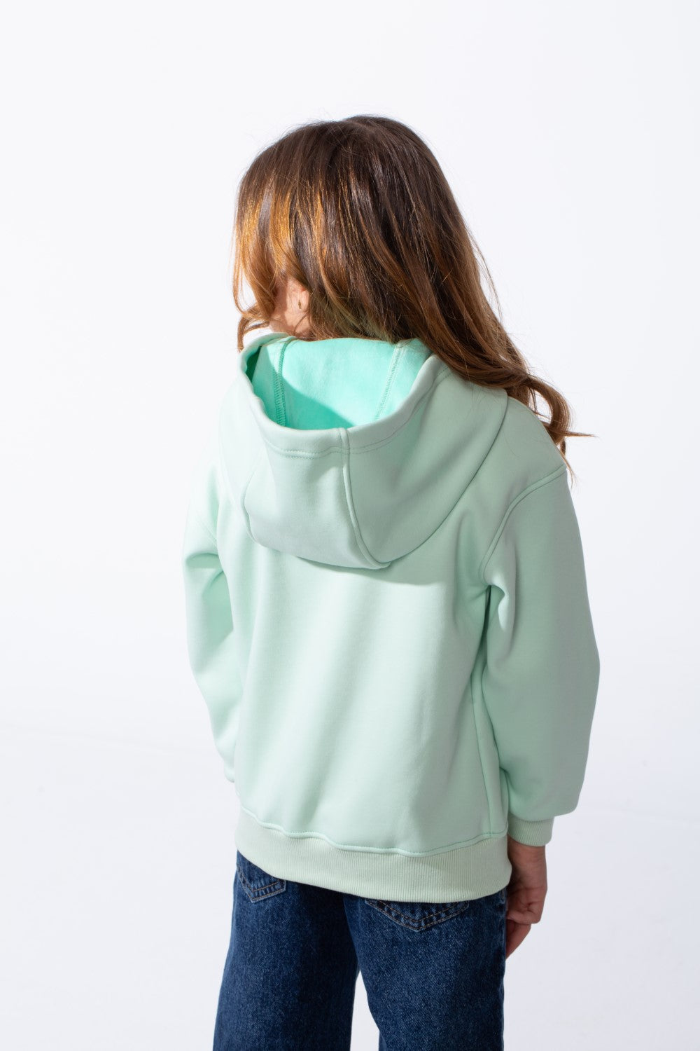 Girl's Zip-Up Ribbed Cuffs Spacious Double-Layer Hood Slim Fit Sweatshirt