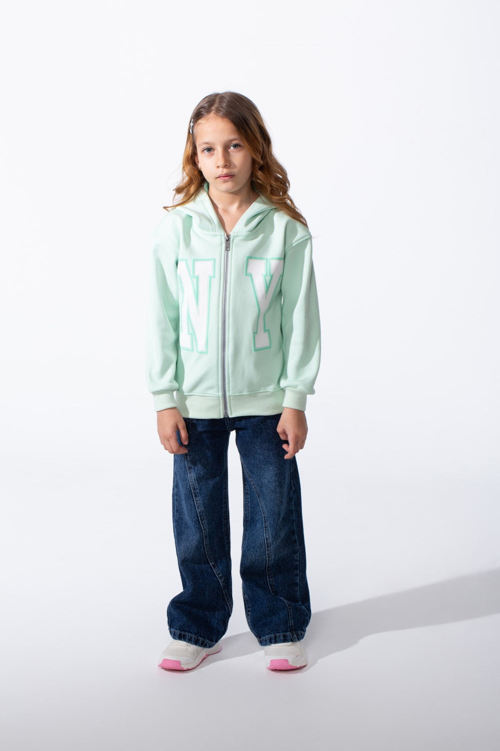 Girl's Zip-Up Ribbed Cuffs Spacious Double-Layer Hood Slim Fit Sweatshirt