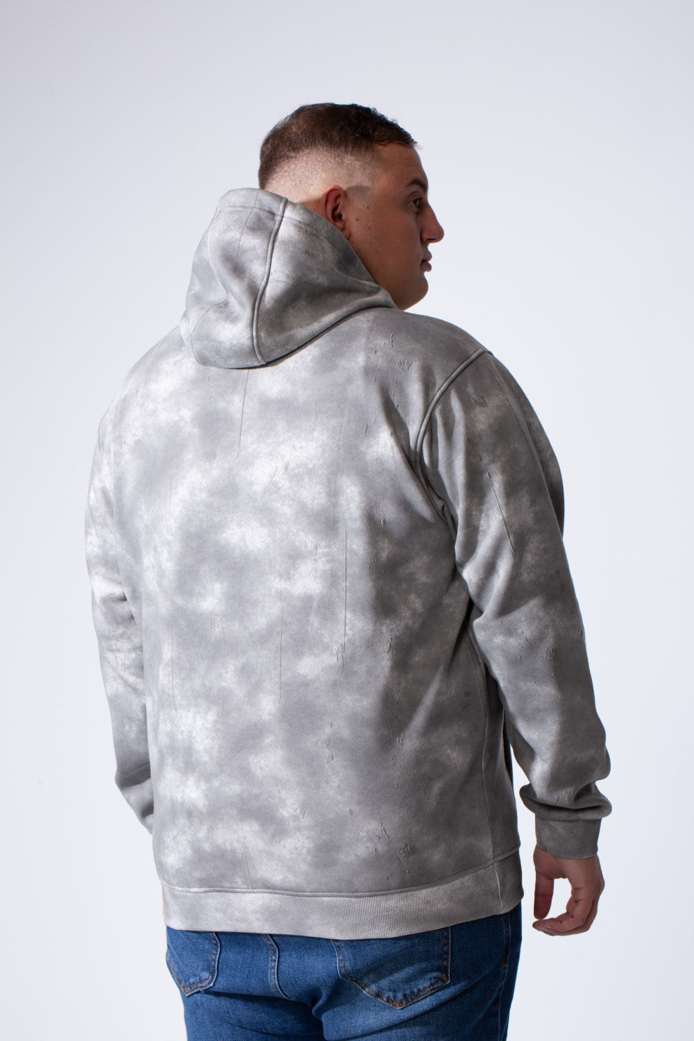 Men's Long Sleeve With Unique Washed Pattern Front Kangaroo Pocket Comfy Daily Wear Hooded Big Size Sweatshirt