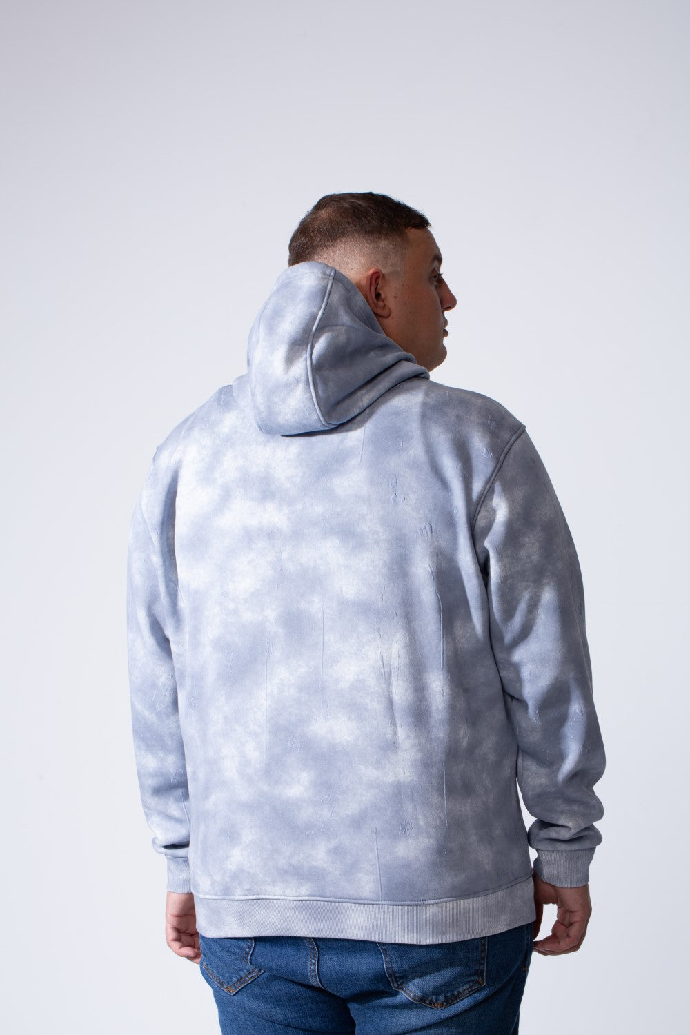 Men's Long Sleeve With Unique Washed Pattern Front Kangaroo Pocket Comfy Daily Wear Hooded Big Size Sweatshirt