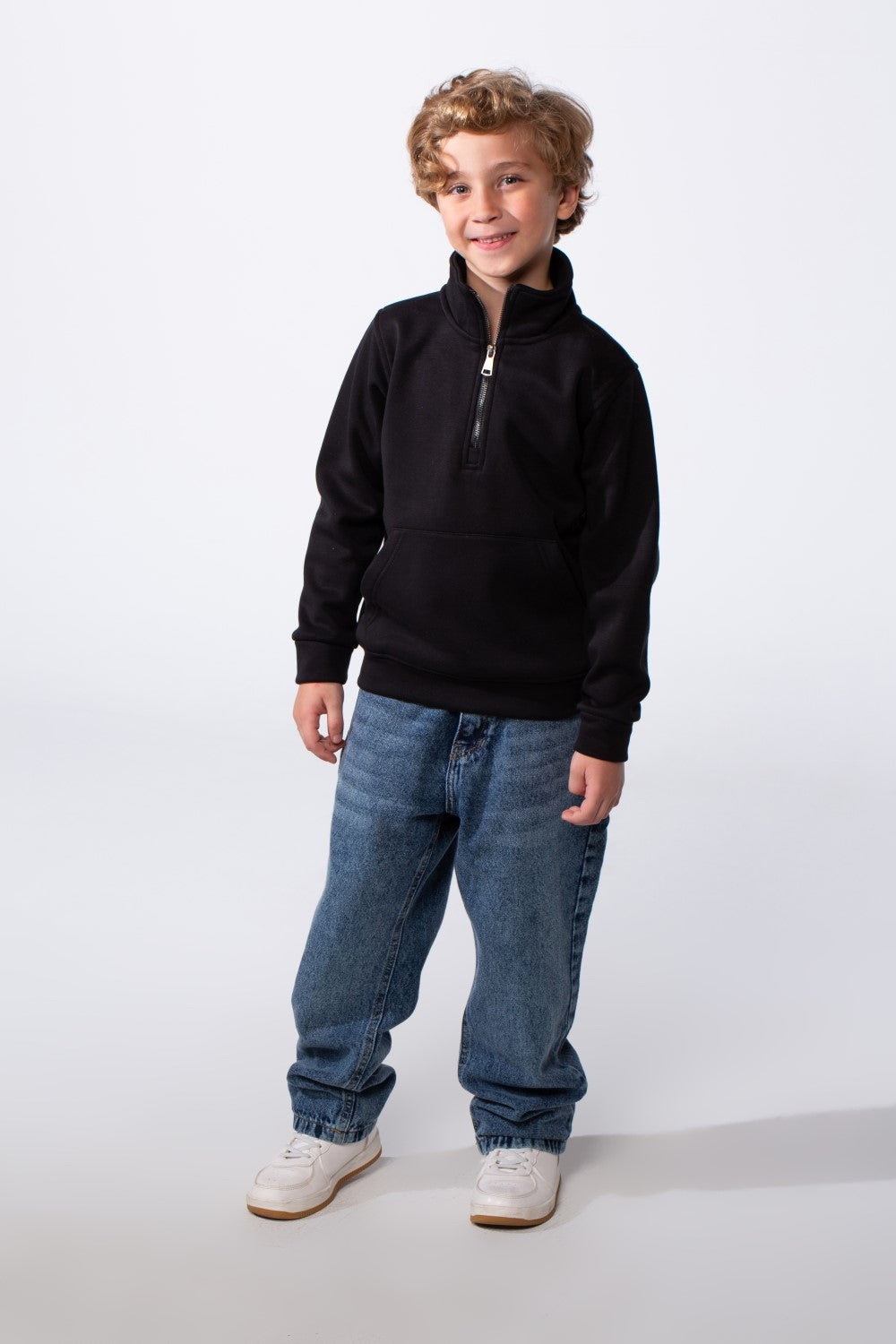 Boy's Half Zip Slim Fit Sweatshirt With Front Kangaroo Pocket